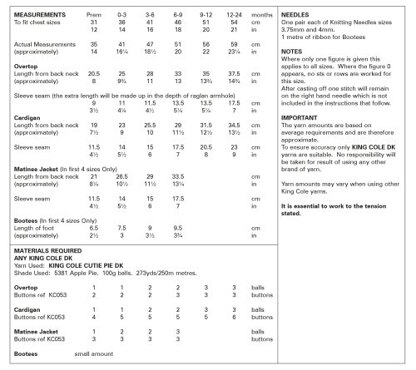 Babies Overtop, Cardigan, Matinee Jacket and Bootees in King Cole Cutie Pie DK - P6034 - Leaflet