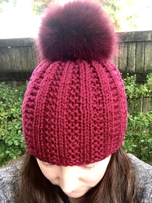 Chunky Broken Rib Pom Pom Hat