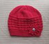 Red Hat in Waffle Stitch with a Knit Flower for a Lady