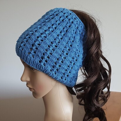 Emily - lace stitch ponytail beanie