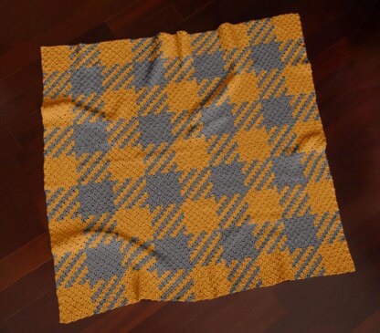 C2C CROCHET PATTERN Orange Plaid Blanket Sofa Afghan Square Throw 74x74 inch