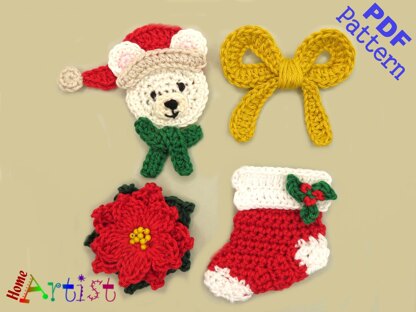 Christmas set 4 crochet applique pattern