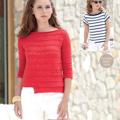 3/4 and Short Sleeved Boat Necked Tops in Sirdar Cotton DK - 7081 - Downloadable PDF
