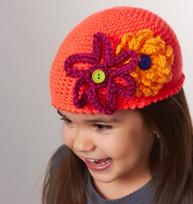Flower Hat in Caron Simply Soft & Simply Soft Brites - Downloadable PDF