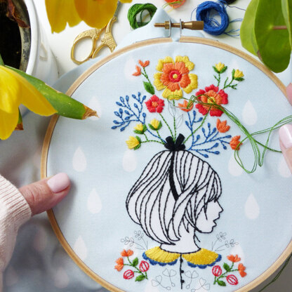 Tamar Floral Lady Embroidery Kit - 6in