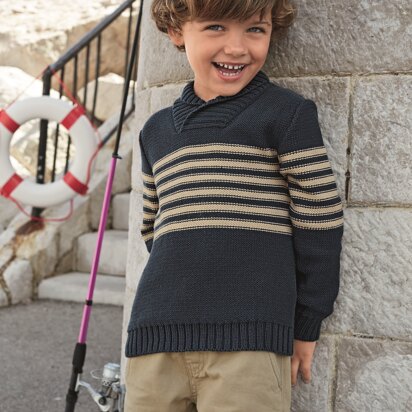 Boys Shawl Collar Sweater in Bergere de France Coton Fifty - 67531-18 - Downloadable PDF