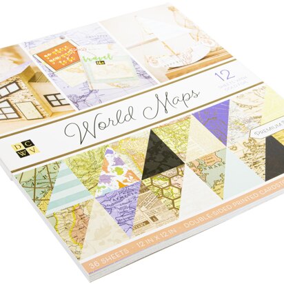 American Crafts DCWV Double-Sided Cardstock Stack 12"X12" 36/Pkg - World Maps W/Foil Accents