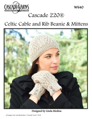 Celtic Cable and Rib Beanie & Mittens in Cascade Yarns Cascade 220® - W640 - Downloadable PDF