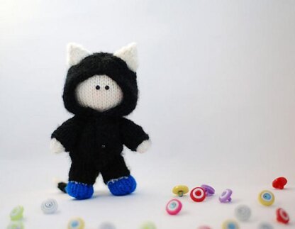 Small Boy Doll in the black cat wear