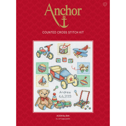 Anchor Boy Birth Cross Stitch Kit - 20cm x 24cm