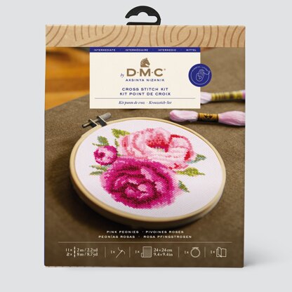 DMC Pink Peonies - Medium Cross Stitch Kit