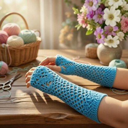 A crochet Blue gloves Pattern + Video Tutorial