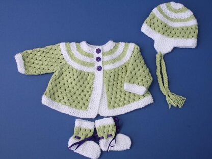 Cardigan, Bootees & Hat with Plaits (64)