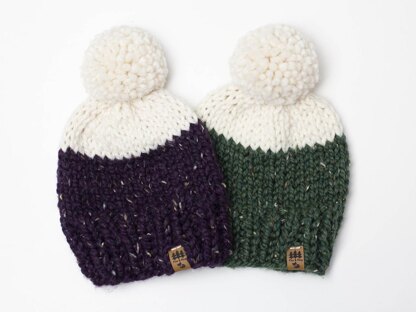 Color Block Chunky Hat Toque Pompom Winter