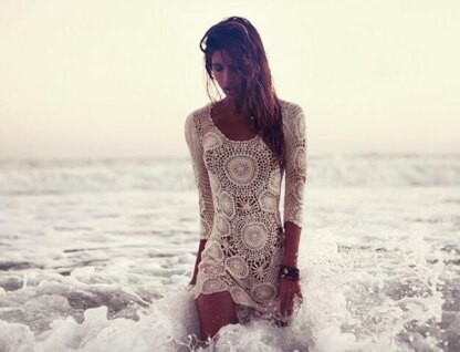 Crochet mini open back dress.