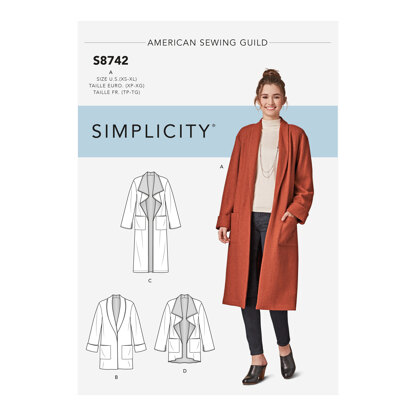 Simplicity 8742 Women's Cardigan - Paper Pattern, Size A (XS-S-M-L-XL)