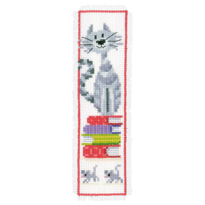 Vervaco Cat on Book Pile Bookmark Cross Stitch Kit - 6cm x 20cm