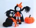 Halloween knitting patterns Sale : Black Cat in the orange Hat, Young Witch and Pumpkin - (knitted round)