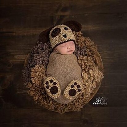 Newborn Puppy Hat and Booties Set