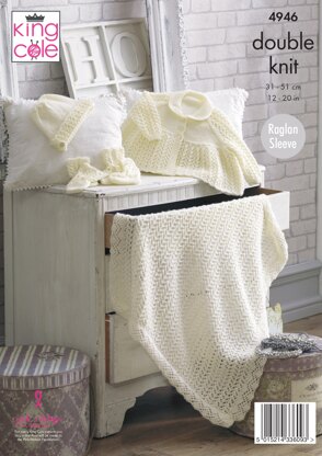 Jacket, Bonnet, Mittens, Bootees & Blanket in King Cole DK - 4946 - Downloadable PDF