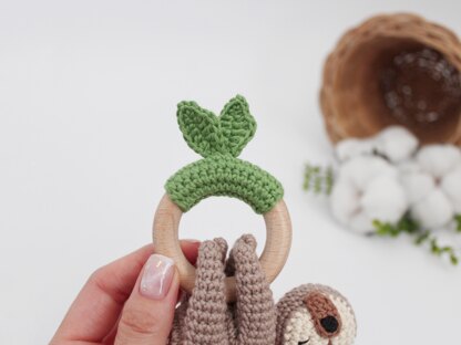 Sloth crochet pattern animal baby rattle teether toy Amigurumi pattern for newborn