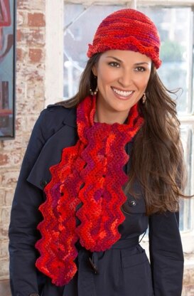 Wavy Hat and Scarf in Red Heart Super Saver Economy Prints - LW3279