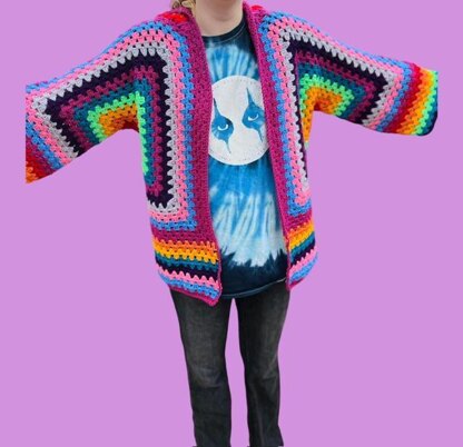 Hexagon Granny Square Crochet Hoodie Cardigan