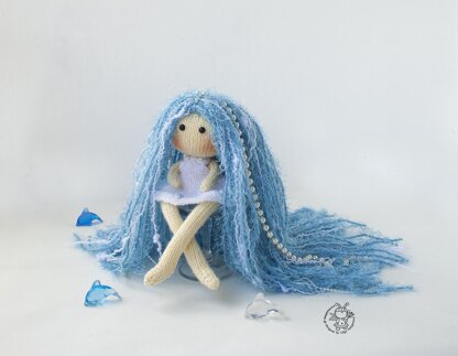 Blue Mermaid doll knitted flat