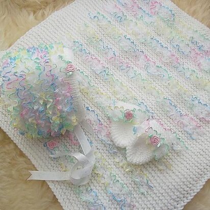 Pattern #41 Lace Blanket, Bonnet & Mittens