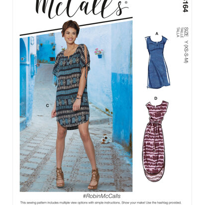 McCall's RobinMcCalls - Misses' Pullover Dresses With Sleeve Ties, Pocket Variations & Belt M8164 - Sewing Pattern