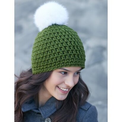 Quick Pompom Hat in Bernat Softee Chunky and Faux Fur Pompom - Downloadable PDF
