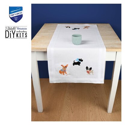 Vervaco Table Runner Kit Doggies Embroidery Kit -  40 x 100 cm / 16in x 40in