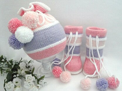 Knitting Baby Set Baby Girl Hat and Booties by Elena Mitchell