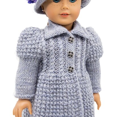 Lady in Grey Coat for 18 inch Dolls, Doll Clothes Knitting Pattern