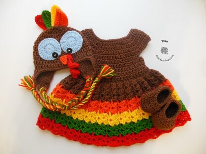 Turkey Baby Hat, Dress and Shoes Outfit