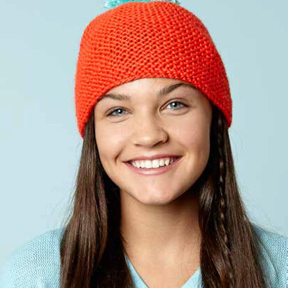 Beanie With Bright Pompom in Caron Simply Soft - Downloadable PDF