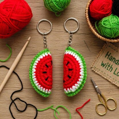 Crochet Watermelon Keychain Pattern PDF + Video Tutorial