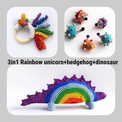 Set 3 in 1 "Unicorn + hedgehog+ dinosaur"