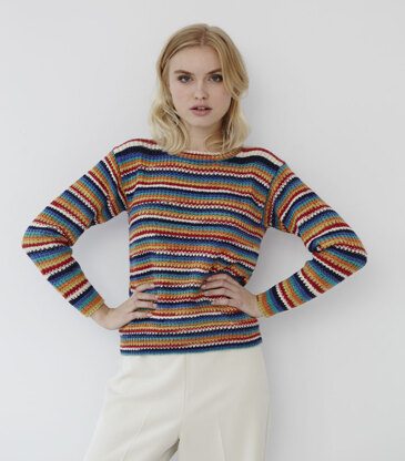 "Striped Ribbed Sweater" - Sweater Knitting Pattern For Women in Debbie Bliss Rialto DK Prints