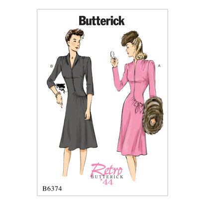 Butterick Kleider mit Schwanenhals oder Schalkragen und asymmetrischer Raffung für Damen B6374 - Schnittmuster