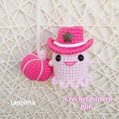 Cowgirl Ghost with pink pumpkin crochet pattern, Cute pink cowgirl ghost with cowgirl hat, Car rearview mirror hanging accessories Car charm