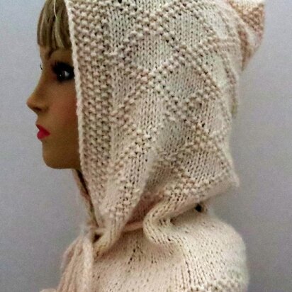 Hooded Scarf, Hooded Hat, Hooded Collar, Elegant Hood with Drawstrings and Pompoms