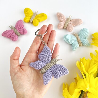 Crochet butterfly keychain pattern Amigurumi keyring bag charm Car mirror hanging decor