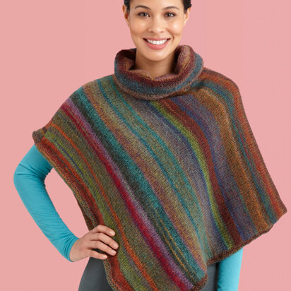 Cowl Neck Striped Poncho in Lion Brand Amazing - L10744 - knitting pattern