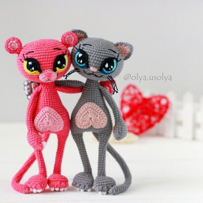 2in1: Pink Panther + Cat Lucienne + Eyes crochet pattern (PDF + 8 videos)