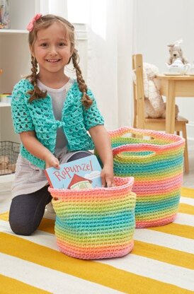 Striping Fun Crochet Baskets in Red Heart Super Saver Stripes - LW5796 - Downloadable PDF