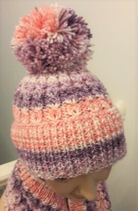 Ladies Hat & Cowl Mock Cable Aran Yarn