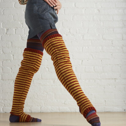 Striped Thigh Highs in Lion Brand Vanna's Choice - 70691AD