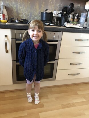 Amelie’s navy Aran cardi