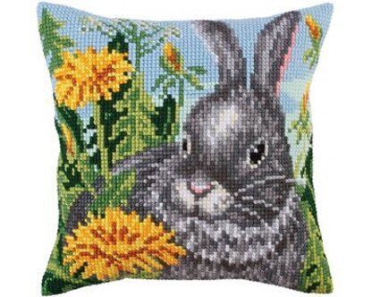 Collection D'Art Rabbit & Dandelions Cross Stitch Cushion Kit - 40cm x 40cm